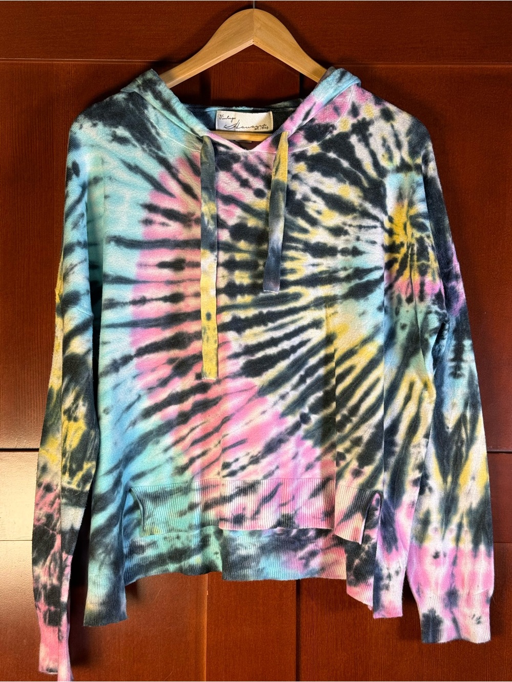 Vintage Havana Tie Dye Fine Gauge Knit Hoodie Sweater L Multicolor Boho